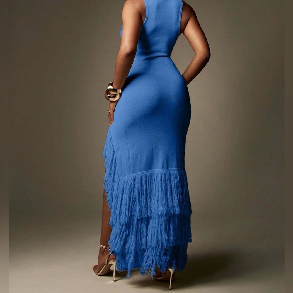 Missguided Ribbed Knit Sweater Dress w/ Dramatic Fringe Hem - Picture 2 of 8